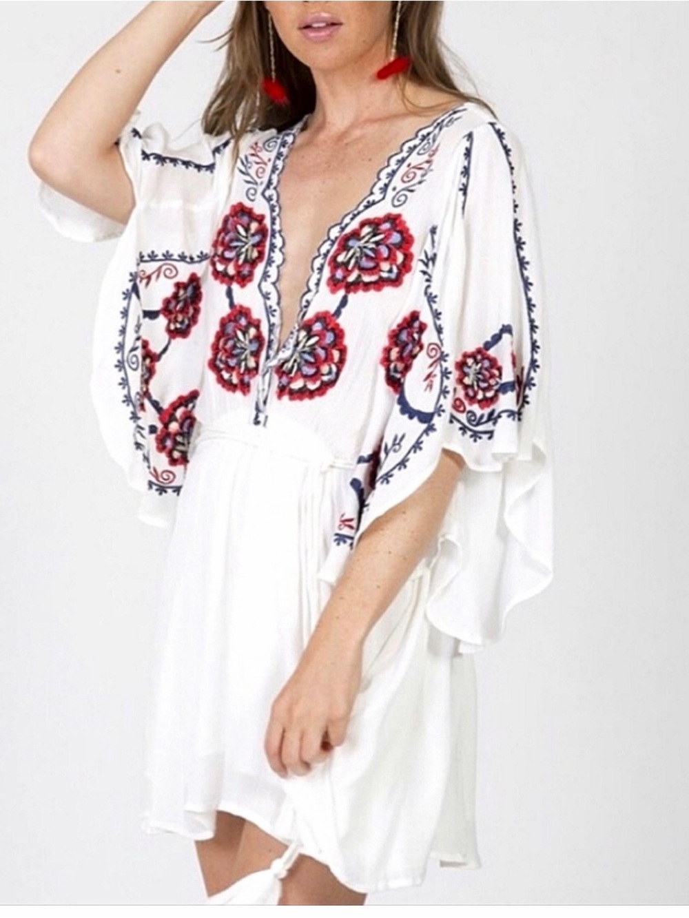 FREE PEOPLE Cora Embroidered
Boho Mini Dress